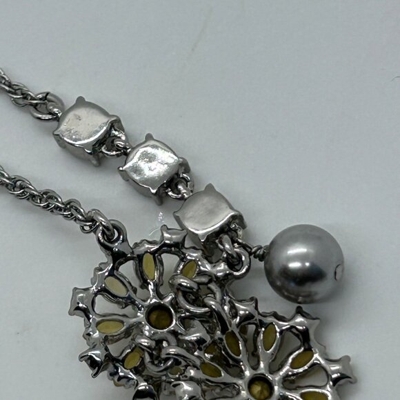 Ann Taylor Vintage Silver Necklace With Yellow Floral Accents & Crystal Details - Picture 14 of 16